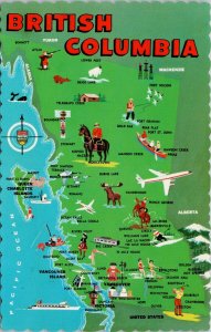 British Columbia Map BC Comic Drawings RCMP Mountie Green Unused Postcard G27