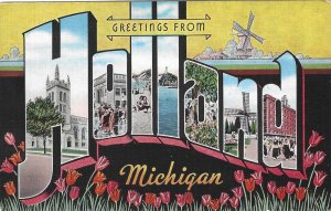 Large Letter: Greetings From Holland, Michigan, Early Postcard, Unused
