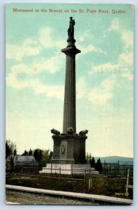 1918 St. Foye Road Quebec Canada Postcard Monument Braves Statue Sculpture