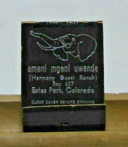 Amani Mgeni Uwanda Harmony Guest Ranch Estes Park CO Vintage Matchbook Cover