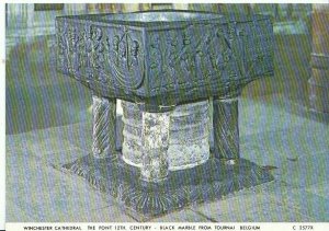 Hampshire Postcard - Winchester Cathedral - The Font 12th Century - Marble AB234