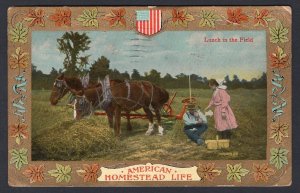 h3383 - USA 1909 Patriotic Postcard American Homestead Life. Farming