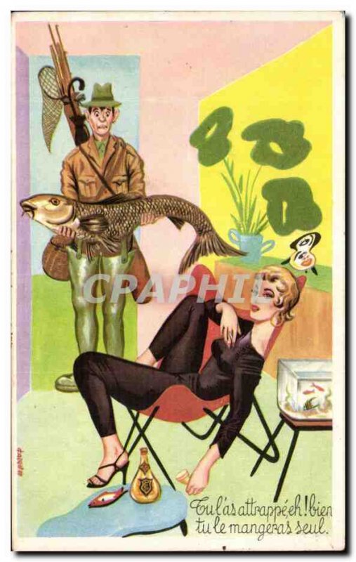 Old Postcard Fancy You l & # 39as grabs eh bine you eat it alone Fisherman