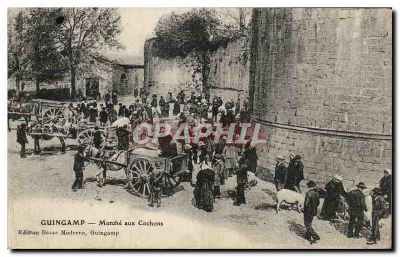 Postcard Old Guingamp March of Pigs pigs TOP