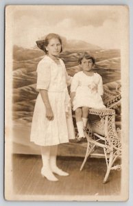 RPPC Edwardian Girls Dorothy & Elizabeth Davis Studio Prop Seaside Postcard S28