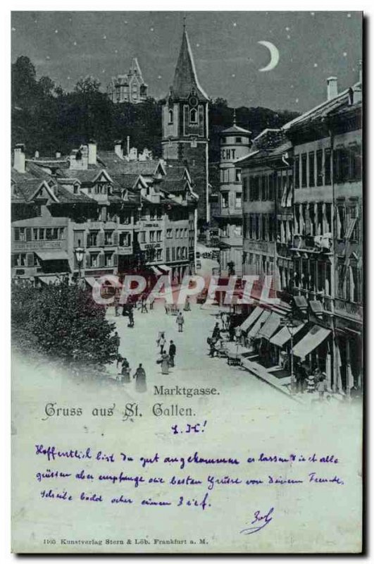 Old Postcard Switzerland St Gallen Marktgasse Map 1898