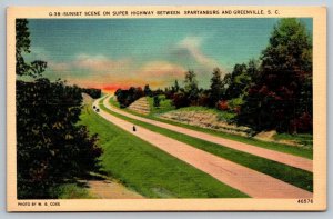 Vintage South Carolina Postcard - Super Highway Between  Spartanburg Greenville