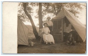 c1910's Mother And Kids Camping Tent RPPC Photo Unposted Antique Postcard