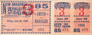 New Broadway Athletic Club 6-29-1900 2.5 x 3. 6.5 Smith vs Handler Ticket