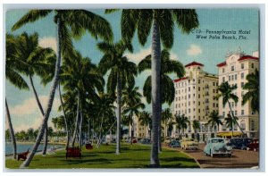 1950 Pennsylvania Hotel Restaurant Classic Car Bench West Palm Beach FL Postcard 