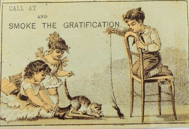 1870's-80's Smoke Gratification Cigars and Tobacco. Cat Trade Card P59