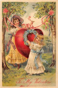 H83/ Valentine's Day Love Holiday Postcard c1910 Pretty Girls Heart 25