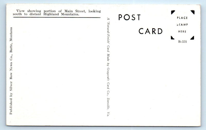 BUTTE, MT Montana  MAIN STREET SCENE c1940s Silver Bow County  Postcard