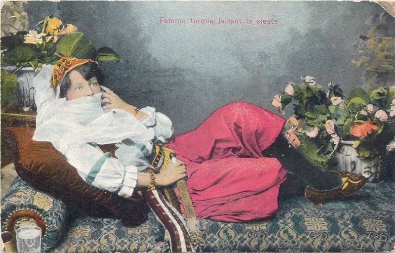 Turkey turkish veiled ethnic woman folk costume femme turque faisant la sieste