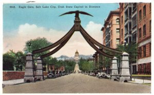 Vintage Postcard Eagle Gate Salt Lake City Utah State Capitol In Distance CPC