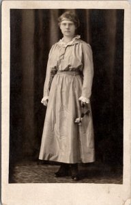 Young Woman Spectacles Headband Studio Real Photo c1907 Postcard Y9