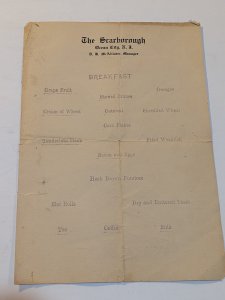 Vintage The Scarborough Hotel Ocean City NJ Breakfast Menu Advertising
