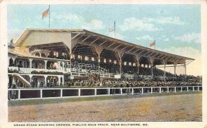 Pimlico Horse Race Track Grand Stand Crowd Baltimore Maryland 1930s postcard