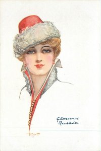 Celesque Postcard, Glorious Russia, Pretty Blonde Blue Eyed Woman, Artist Signed