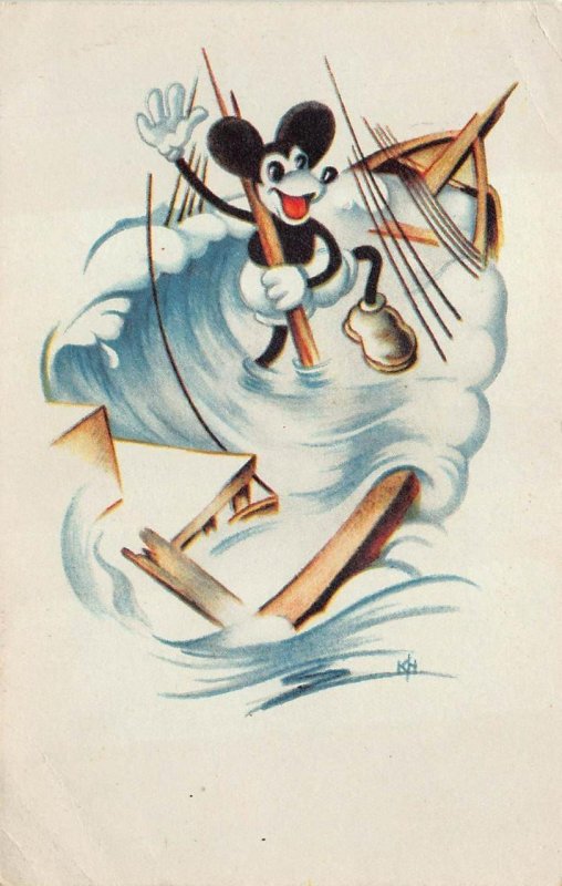 DISNEYLAND MICKEY MOUSE SHIP ROUGH SEAS LATIVA ESTONIA POSTCARD 1943