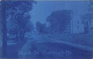 RARE Cornish ME Depot Dirt Street View Blue Tinted Real Photo  Postcard