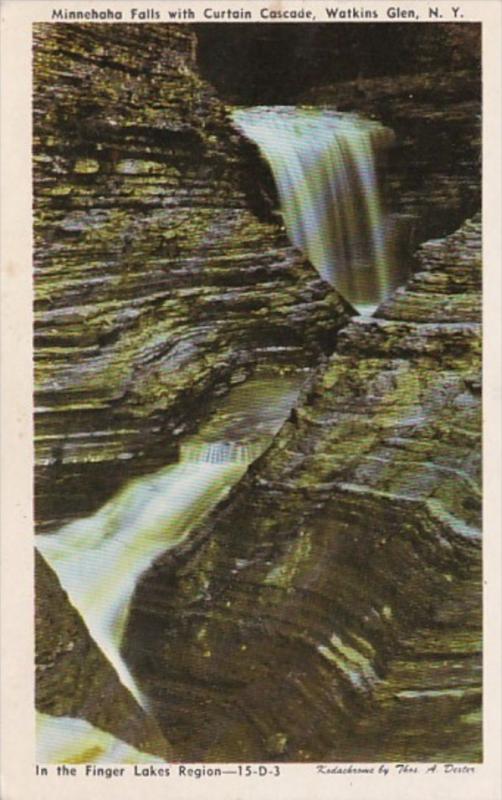 New York Watkins Glen Minnehaha Falls With Curtain Cascade 1956