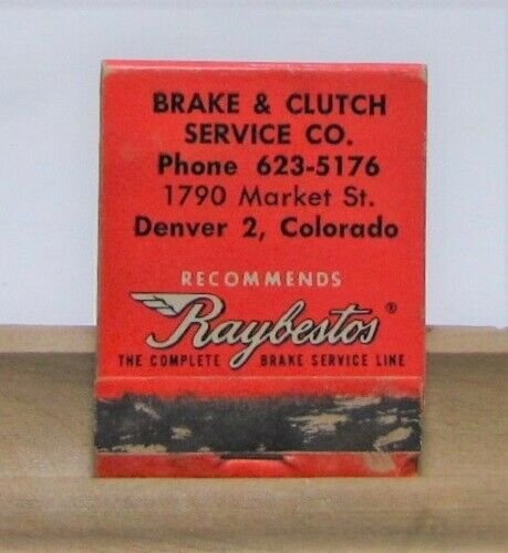 Brake & Clutch Service Co. Denver 2 Colorado Vintage Matchbook Cover 