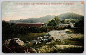 Ohio~Little Miami River Covered Bridge Scene~Countryside House~c1910 Postcard