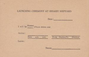 Japan Shizuoka Launching Ceremony At Shimizu Shipyard Invitation