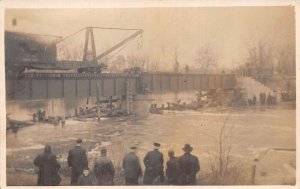 Hartford Railroad Bridge Disaster Steam Crane Real Photo Postcard AA72294