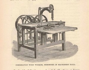 1876 Combination Wood Worker Machinery Victorian Age Engraving 2T1-57j