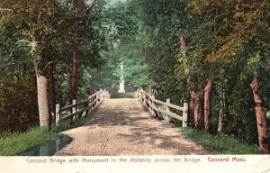 1925 Concord Bridge With Monument Across Bridge Massachusetts Vintage Postcard