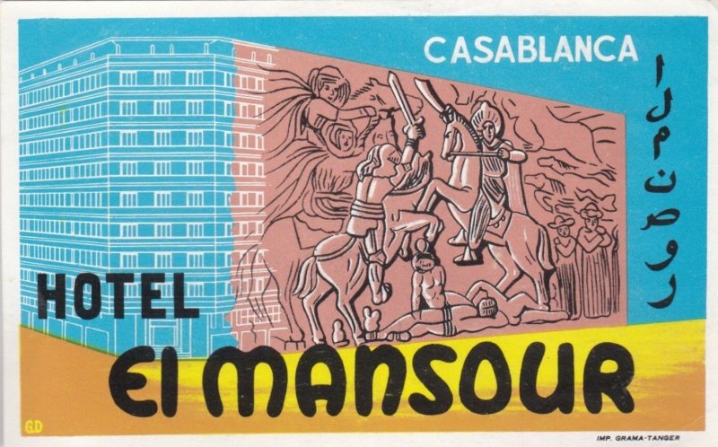 Morocco Casablanca Hotel El Mansour Vintage Luggage Label 0430