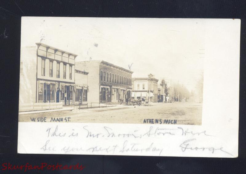 RPPC ATHENS MICHIGAN DOWNTOWN MAIN STREET SCENE VINTAGE REAL PHOTO POSTCARD