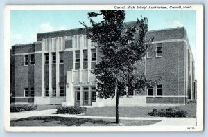 Carroll Iowa Postcard Carroll High School Auditorium Exterior View c1940 Vintage