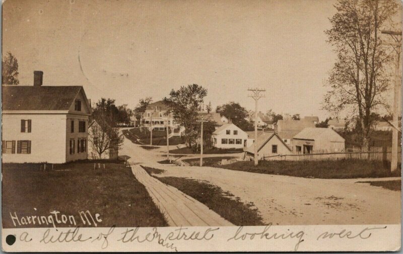 Harrington ME A Little of the Street~Plank Sidewalk~Big & Little Homes~1906 RPPC 