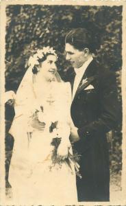 Lot 6 early wedding photo postcards groom & bride