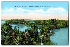 Burlington Wisconsin Postcard Weygand Peninsula Resort Browns Lake c1940 Vintage