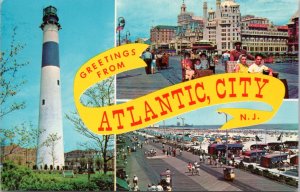 Postcard NJ Atlantic City  - Boardwalk Lighthouse Rolling Chair Parade