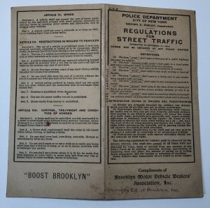 1919 NEW YORK CITY POLICE DEPT Cars Street Traffic Regulation Brooklyn Pamphlet