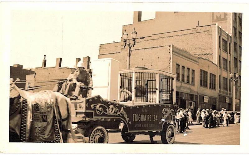 Rppc 1900's Frigidaire 34 Two Men Sitting On Horse buggy People On Streets