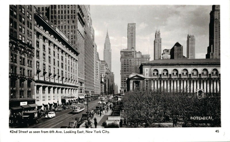 USA 42nd Street as seen from 6th Ave Looking East New York City RPPC 04.22