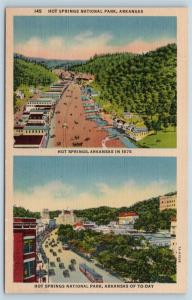 Postcard AR Hot Springs Aerial Dual View View in 1875 & c1940s Vintage Linen N12