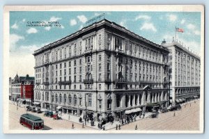 Indianapolis Indiana Postcard Claypool Hotel Building Roadside Scene c1920s Cars