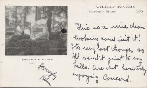 Ralph Waldo Emerson's Grave Concord MA Wright Tavern c1906 Postcard E88