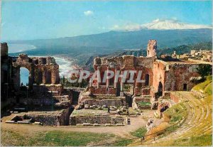 Postcard Modern Greek Theater Taormina Scene of Volcano