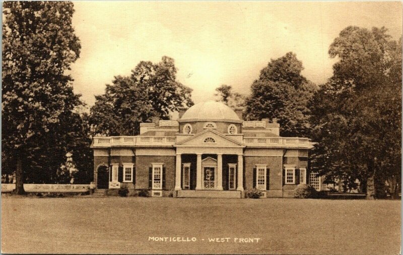 Monticello West Front Thomas Jefferson Home Antique Postcard DB UNP Unused 