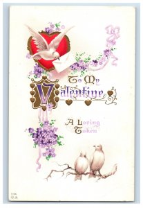 C1910 Embossed Doves Heart Loving Valentines Day Postcard F108E