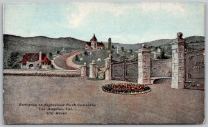 Los Angles California c1910 Postcard Entrance To Inglewood Park Cemetery