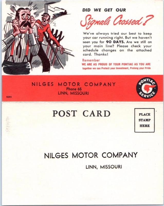 LINN, Missouri  MO   Advertising NILGES MOTOR COMPANY Pontiac Service  Postcard